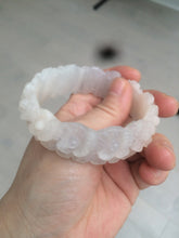 Load image into Gallery viewer, 55mm 100% natural light pink/gray/beige/white Quartzite (Shetaicui jade) carved flowers bangle SY52