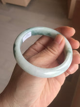 Load image into Gallery viewer, 54.6mm Certified Type A 100% Natural white/light green with grenn floating flowers Jadeite Jade bangle E154-2437