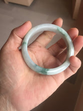 Load image into Gallery viewer, 54.6mm Certified Type A 100% Natural white/light green with grenn floating flowers Jadeite Jade bangle E154-2437
