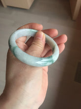 Load image into Gallery viewer, 54.6mm Certified Type A 100% Natural white/light green with grenn floating flowers Jadeite Jade bangle E154-2437