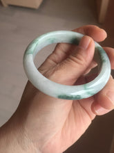 Load image into Gallery viewer, 54.6mm Certified Type A 100% Natural white/light green with grenn floating flowers Jadeite Jade bangle E154-2437