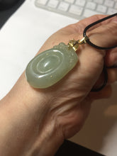 Load image into Gallery viewer, 100% Natural type A icy oily light green gray Jadeite Jade seashell (福贝)  pendant F147