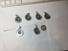 Load image into Gallery viewer, Type A 100% Natural dark green with green floating flowers Jadeite Jade Safety Guardian Button donuts Pendant group X138