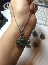 Load image into Gallery viewer, Type A 100% Natural dark green with green floating flowers Jadeite Jade Safety Guardian Button donuts Pendant group X138