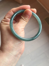 Load image into Gallery viewer, 56.9mm Certified Type A 100% Natural icy watery deep sea dark green/blue/gray/black slim round cut Guatemala Jadeite bangle AU60-7067