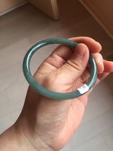 Load image into Gallery viewer, 56.9mm Certified Type A 100% Natural icy watery deep sea dark green/blue/gray/black slim round cut Guatemala Jadeite bangle AU60-7067