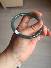 Load image into Gallery viewer, 56.9mm Certified Type A 100% Natural icy watery deep sea dark green/blue/gray/black slim round cut Guatemala Jadeite bangle AU60-7067