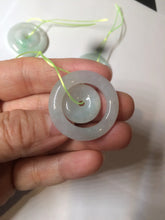Load image into Gallery viewer, 28.5mm Type A 100% Natural light green Jadeite Jade concentric circle safety Guardian ring Pendant (子母扣,同心环) AC84