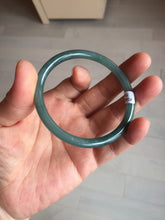 Load image into Gallery viewer, 56.9mm Certified Type A 100% Natural icy watery deep sea dark green/blue/gray/black slim round cut Guatemala Jadeite bangle AU60-7067