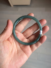 Load image into Gallery viewer, 56.9mm Certified Type A 100% Natural icy watery deep sea dark green/blue/gray/black slim round cut Guatemala Jadeite bangle AU60-7067