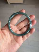 Load image into Gallery viewer, 56.9mm Certified Type A 100% Natural icy watery deep sea dark green/blue/gray/black slim round cut Guatemala Jadeite bangle AU60-7067