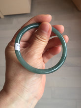 Load image into Gallery viewer, 56.9mm Certified Type A 100% Natural icy watery deep sea dark green/blue/gray/black slim round cut Guatemala Jadeite bangle AU60-7067
