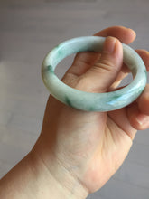 Load image into Gallery viewer, 54.6mm Certified Type A 100% Natural white/light green with grenn floating flowers Jadeite Jade bangle E154-2437