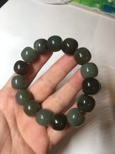 Load image into Gallery viewer, 14x13.2mm 100% Natural olive green/brown/black sugar vintage style nephrite Jade bead bracelet HE87
