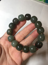 Load image into Gallery viewer, 14x13.2mm 100% Natural olive green/brown/black sugar vintage style nephrite Jade bead bracelet HE87