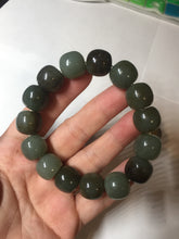 Load image into Gallery viewer, 14x13.2mm 100% Natural olive green/brown/black sugar vintage style nephrite Jade bead bracelet HE87