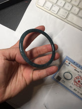 Load image into Gallery viewer, 58.8mm Certified Type A 100% Natural dark green/blue/gray with flying snow Guatemala slim round cut Jadeite bangle PA152-8823