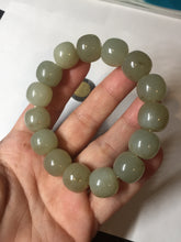 Load image into Gallery viewer, 14x13.2mm 100% Natural light green/brown vintage style nephrite Jade bead bracelet HE89