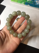 Load image into Gallery viewer, 14x13.2mm 100% Natural light green/brown vintage style nephrite Jade bead bracelet HE89