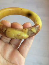 Load image into Gallery viewer, 56mm 100% Natural yellow/red/brown carved cat and flowers Xiu Jade (Serpentine) bangle XY60