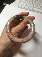 Load image into Gallery viewer, 53.3mm 100% natural pink brown black chubby round cut rose stone (Rhodonite)bangle SY121