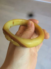Load image into Gallery viewer, 56mm 100% Natural yellow/red/brown carved cat and flowers Xiu Jade (Serpentine) bangle XY60