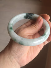 Load image into Gallery viewer, 61mm Certified Type A 100% Natural white/light green with grenn floating flowers Jadeite Jade bangle E153-2443