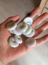 Load image into Gallery viewer, 27-30mm 100% Natural green/purple with sunny green floating flowers jadeite Jade Safety Guardian Button(donut) Pendant/worry stone BF92