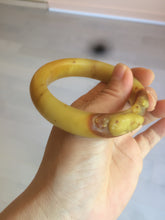 Load image into Gallery viewer, 56mm 100% Natural yellow/red/brown carved cat and flowers Xiu Jade (Serpentine) bangle XY60