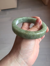 Load image into Gallery viewer, 58mm certified type A 100% Natural light green/gray chubby square style Jadeite Jade bangle AU57-1511