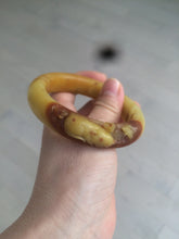 Load image into Gallery viewer, 56mm 100% Natural yellow/red/brown carved cat and flowers Xiu Jade (Serpentine) bangle XY60