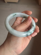 Load image into Gallery viewer, 61mm Certified Type A 100% Natural white/light green with grenn floating flowers Jadeite Jade bangle E153-2443