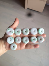 Load image into Gallery viewer, 27-30mm 100% Natural green/purple with sunny green floating flowers jadeite Jade Safety Guardian Button(donut) Pendant/worry stone BF92