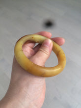 Load image into Gallery viewer, 56mm 100% Natural yellow/red/brown carved cat and flowers Xiu Jade (Serpentine) bangle XY60