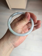 Load image into Gallery viewer, 58mm certified 100% natural type A light green/purple with green fly flowers round cut jadeite jade bangle BN55-3123