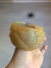 Load image into Gallery viewer, 54mm certified 100% natural yellow orange purple Quartzite (Shetaicui jade) carved people and landscape Zen bangle XY59-0001