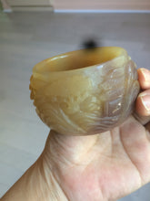 Load image into Gallery viewer, 54mm certified 100% natural yellow orange purple Quartzite (Shetaicui jade) carved people and landscape Zen bangle XY59-0001