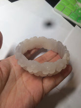 Load image into Gallery viewer, 55mm 100% natural light pink/gray/beige/white Quartzite (Shetaicui jade) carved flowers bangle SY52