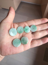 Load image into Gallery viewer, 16-19 mm Type A 100% Natural  light green sunny green white Jadeite Jade Safety Guardian Button donuts Pendant group PB90