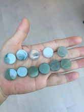 Load image into Gallery viewer, 100% Natural type A icy watery light green/purple/gary Jadeite Jade round cake  pendant group F151