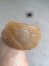 Load image into Gallery viewer, 54mm certified 100% natural yellow orange purple Quartzite (Shetaicui jade) carved people and landscape Zen bangle XY59-0001