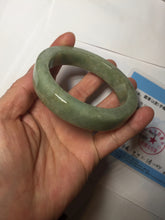 Load image into Gallery viewer, 58mm certified type A 100% Natural light green/gray chubby square style Jadeite Jade bangle AU57-1511