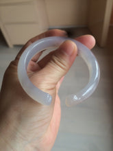 Load image into Gallery viewer, 52.2mm 100% natural icy light pale pink/white agate carved cat paws bangle SY57