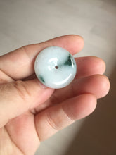 Load image into Gallery viewer, 26.9mm Type A 100% Natural white with green floating flowers Jadeite Safety Guardian Button donuts pendant PD11