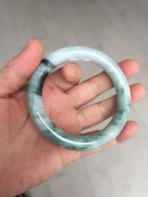 Load image into Gallery viewer, 55.8mm certified 100% natural Type A light green white purple with green floating flowers round cut jadeite jade bangle BS94-6610