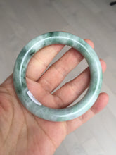Load image into Gallery viewer, 55.8mm certified 100% natural Type A light green white with green floating flowers round cut jadeite jade bangle BS93-6606