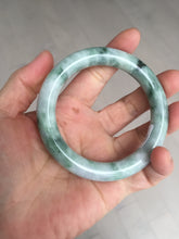Load image into Gallery viewer, 55.8mm certified 100% natural Type A light green white with green floating flowers round cut jadeite jade bangle BS93-6606