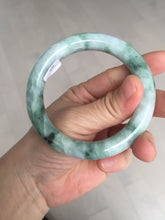 Load image into Gallery viewer, 55.8mm certified 100% natural Type A light green white with green floating flowers round cut jadeite jade bangle BS93-6606