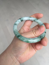 Load image into Gallery viewer, 56mm certified 100% natural Type A light green/white with green floating flowers round cut jadeite jade bangle BS92-6607