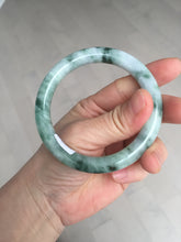 Load image into Gallery viewer, 56mm certified 100% natural Type A light green/white with green floating flowers round cut jadeite jade bangle BS92-6607
